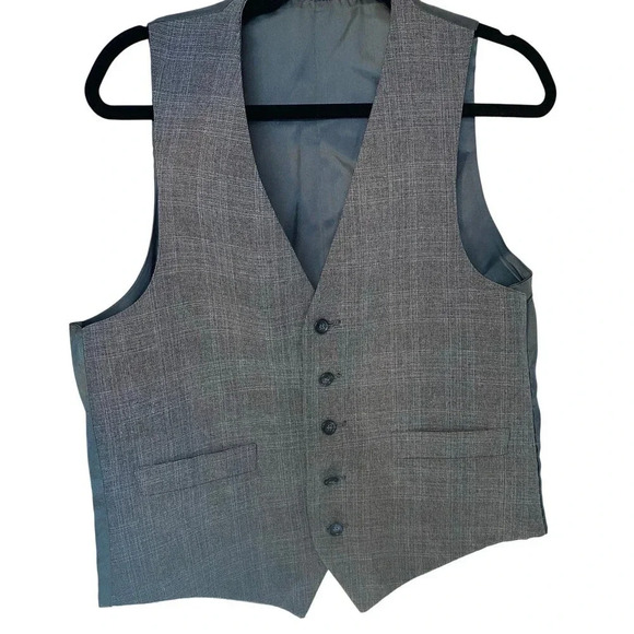 Men 5 Buttons Suit Vest Tuxedo Size 38R Pockets Plaid Gray - Picture 1 of 4